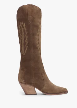 Kubra Tan Suede Mid Height Cowboy Boots