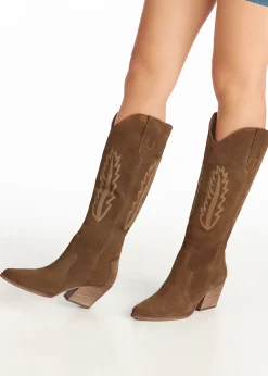 Kubra Tan Suede Mid Height Cowboy Boots