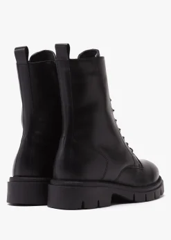 Lacie Black Leather Lace Up Ankle Boots