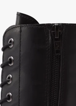 Lacie Black Leather Lace Up Ankle Boots