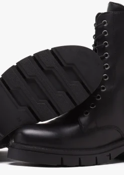 Lacie Black Leather Lace Up Ankle Boots