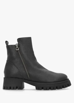 Lagos Black Leather Chunky Low Block Heel Ankle Boots