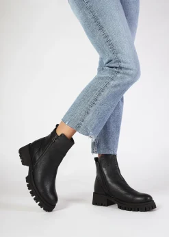 Lagos Black Leather Chunky Low Block Heel Ankle Boots