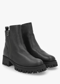 Lagos Black Leather Chunky Low Block Heel Ankle Boots