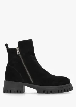 Lagos Black Suede Chunky Low Block Heel Ankle Boots
