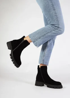 Lagos Black Suede Chunky Low Block Heel Ankle Boots