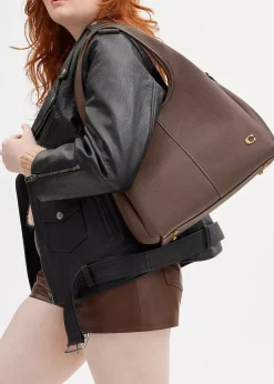 Lana Large Dark Stone Leather Shoulder Bag