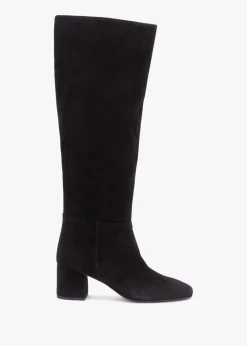Lancey Black Suede Block Heel Knee Boots