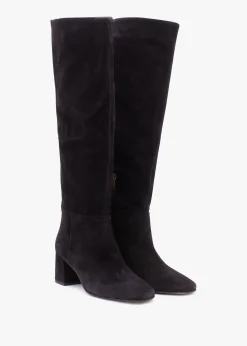 Lancey Black Suede Block Heel Knee Boots