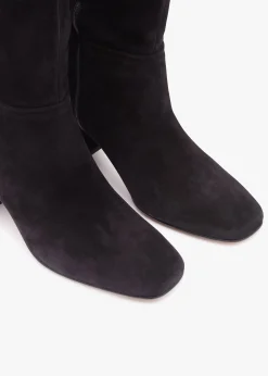 Lancey Black Suede Block Heel Knee Boots