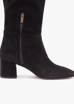 Lancey Black Suede Block Heel Knee Boots