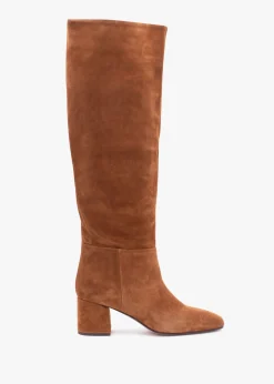 Lancey Tan Suede Block Heel Knee Boots