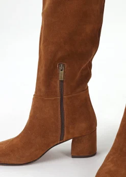 Lancey Tan Suede Block Heel Knee Boots