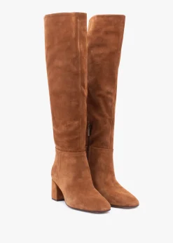 Lancey Tan Suede Block Heel Knee Boots