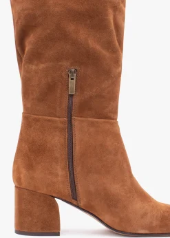 Lancey Tan Suede Block Heel Knee Boots