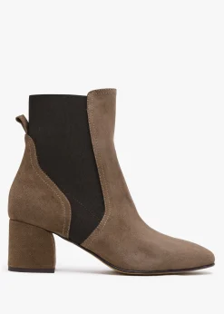 Lancey Taupe Suede Block Heel Ankle Boots