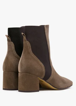 Lancey Taupe Suede Block Heel Ankle Boots