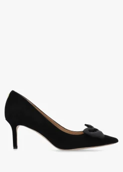 Lanette Bow Trim Black Suede Court Shoes