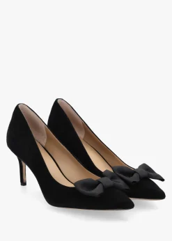 Lanette Bow Trim Black Suede Court Shoes