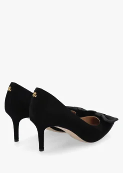 Lanette Bow Trim Black Suede Court Shoes