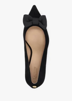 Lanette Bow Trim Black Suede Court Shoes