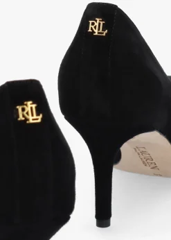 Lanette Bow Trim Black Suede Court Shoes