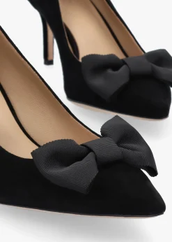 Lanette Bow Trim Black Suede Court Shoes