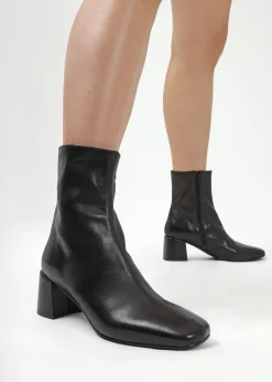 Laney Black Leather Block Heel Ankle Boots