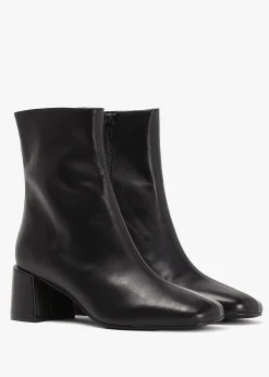 Laney Black Leather Block Heel Ankle Boots