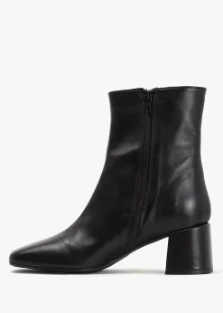 Laney Black Leather Block Heel Ankle Boots