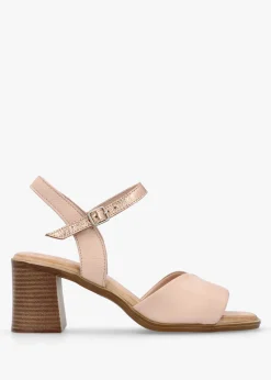 Lanie Pink & Rose Gold Leather Block Heel Sandals