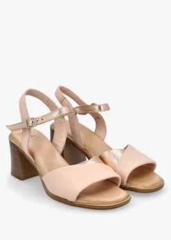 Lanie Pink & Rose Gold Leather Block Heel Sandals