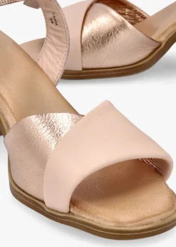 Lanie Pink & Rose Gold Leather Block Heel Sandals