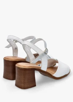 Lanie White & Silver Leather Block Heel Sandals