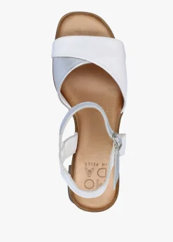 Lanie White & Silver Leather Block Heel Sandals