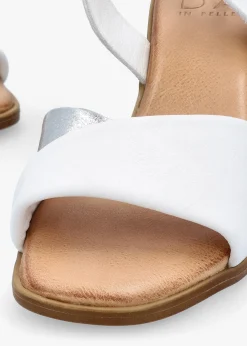 Lanie White & Silver Leather Block Heel Sandals