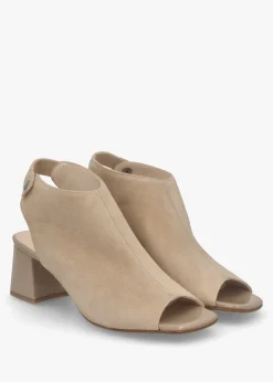 Larai Beige Suede Block Heel Peep Toe Sandals