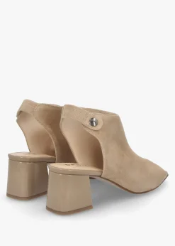 Larai Beige Suede Block Heel Peep Toe Sandals