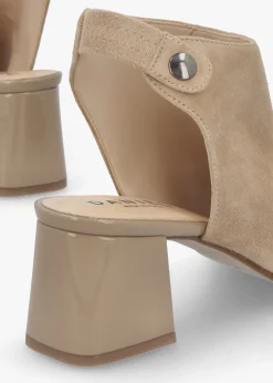 Larai Beige Suede Block Heel Peep Toe Sandals