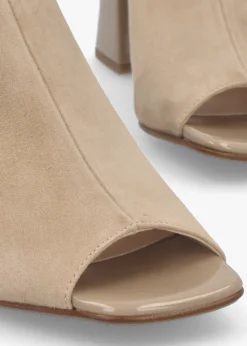 Larai Beige Suede Block Heel Peep Toe Sandals