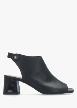 Larai Black Leather Block Heel Peep Toe Sandals