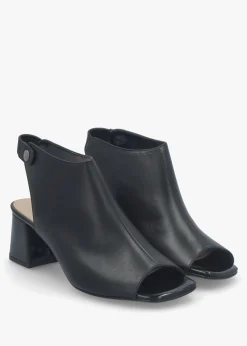 Larai Black Leather Block Heel Peep Toe Sandals