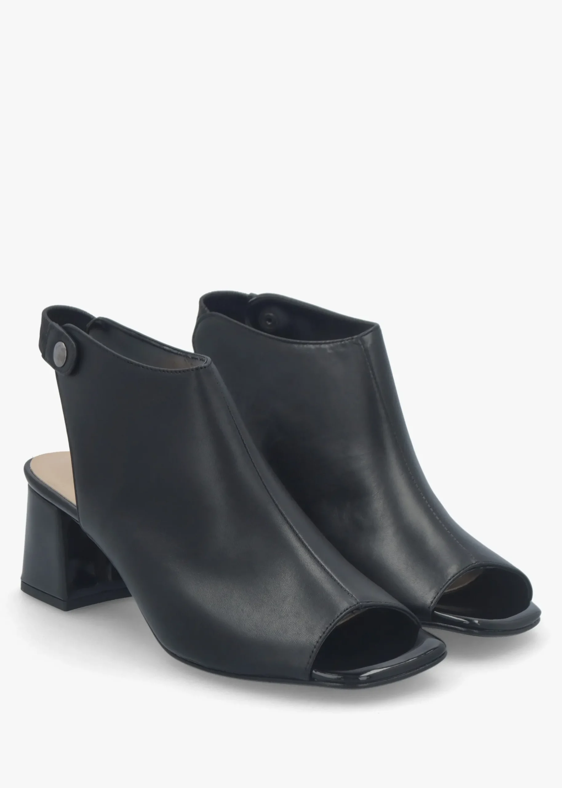 Larai Black Leather Block Heel Peep Toe Sandals