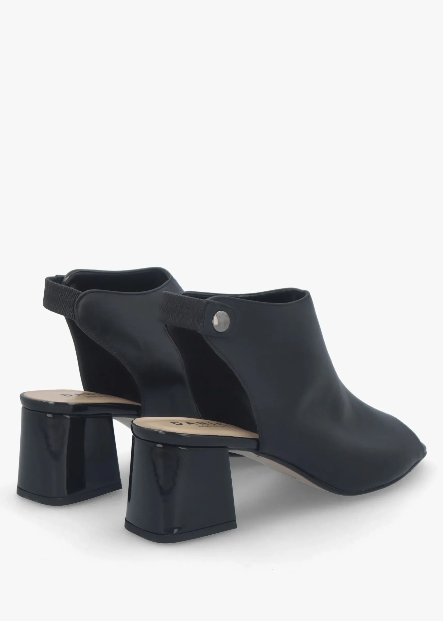 Larai Black Leather Block Heel Peep Toe Sandals
