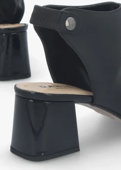 Larai Black Leather Block Heel Peep Toe Sandals