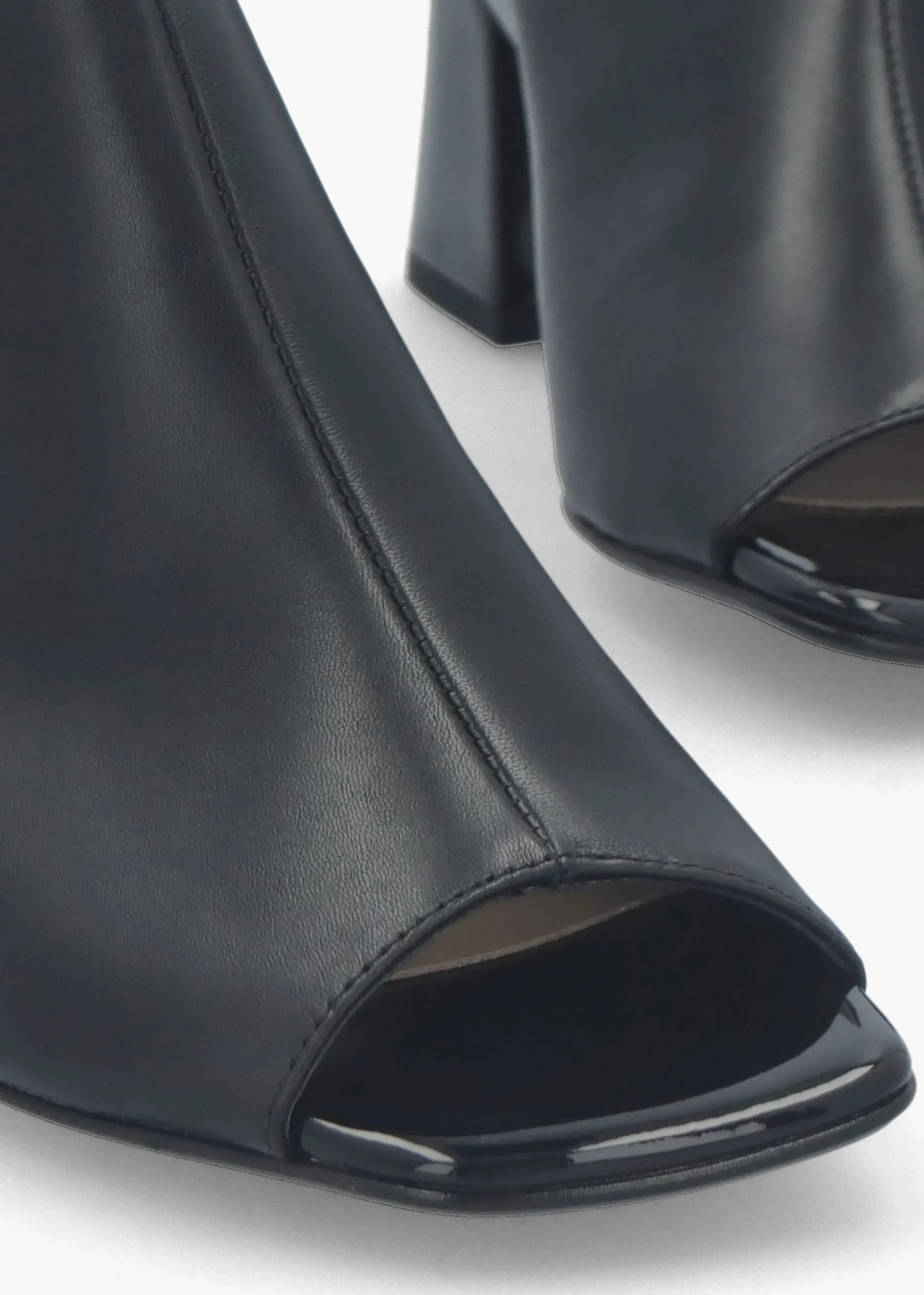 Larai Black Leather Block Heel Peep Toe Sandals