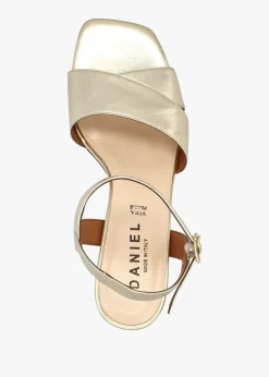 Lare Gold Leather Asymmetric Block Heel Sandals