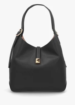 Large Deco Black Leather Shoulder Bag
