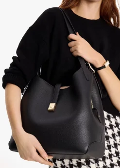 Large Deco Black Leather Shoulder Bag