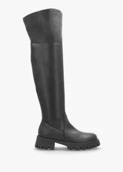Larisa Black Leather Stretch Over The Knee Boots